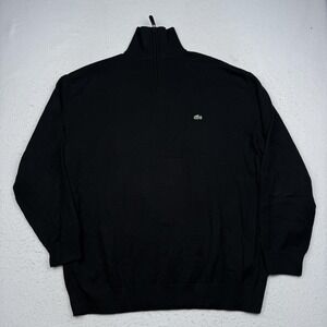 Lacoste Sweater Mens 4XL Black Cotton 1/4 Zip Mock Neck Knit Pullover Logo